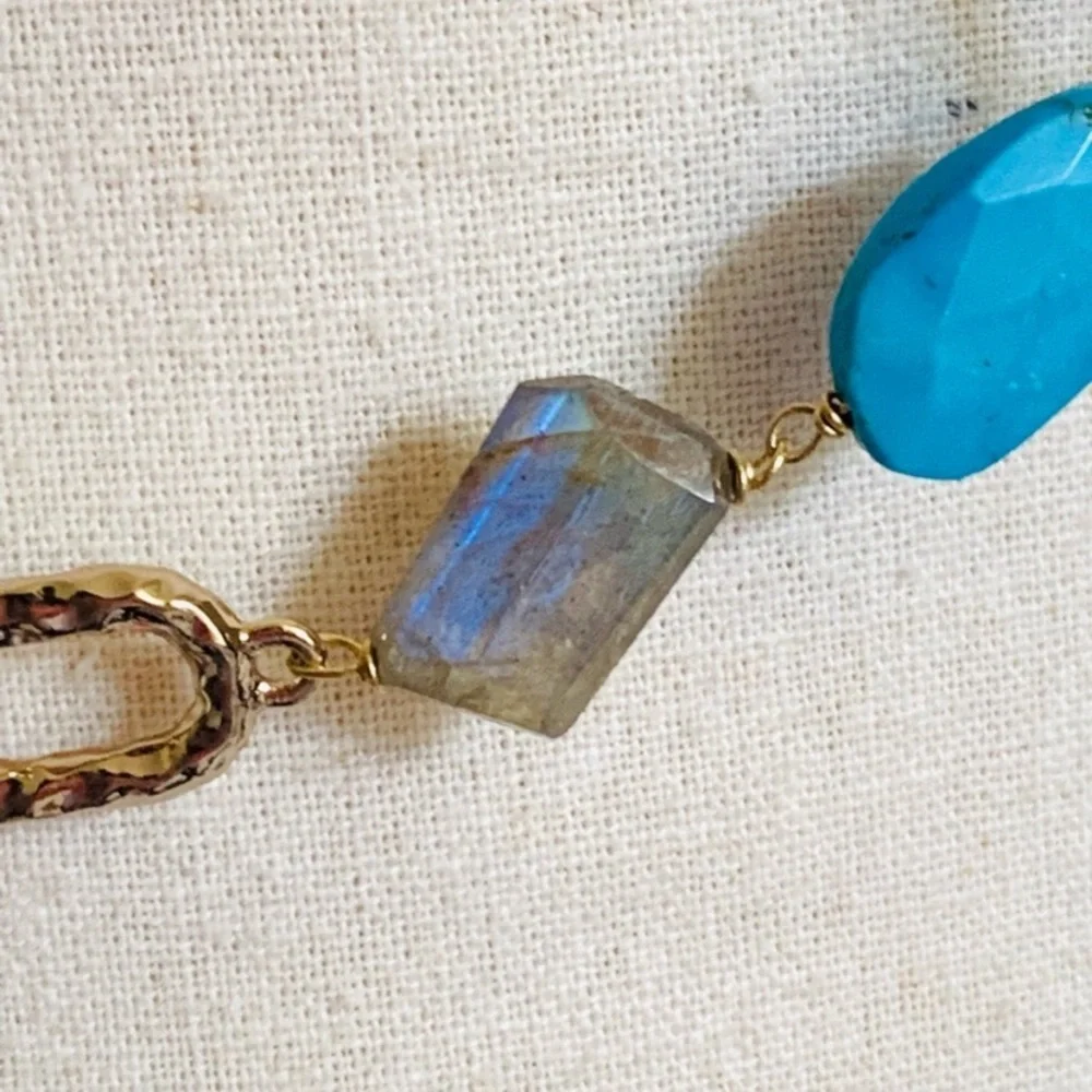 ALEXIS BITTAR • NEW Long Hammered Gemstone Mesh Custom Textured Link Necklace